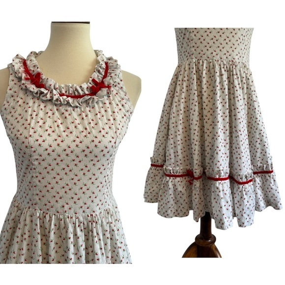 Handmade Vintage Floral Sleeveless Summer Dress with Ruffle Trim Size Small - Picture 2 of 12